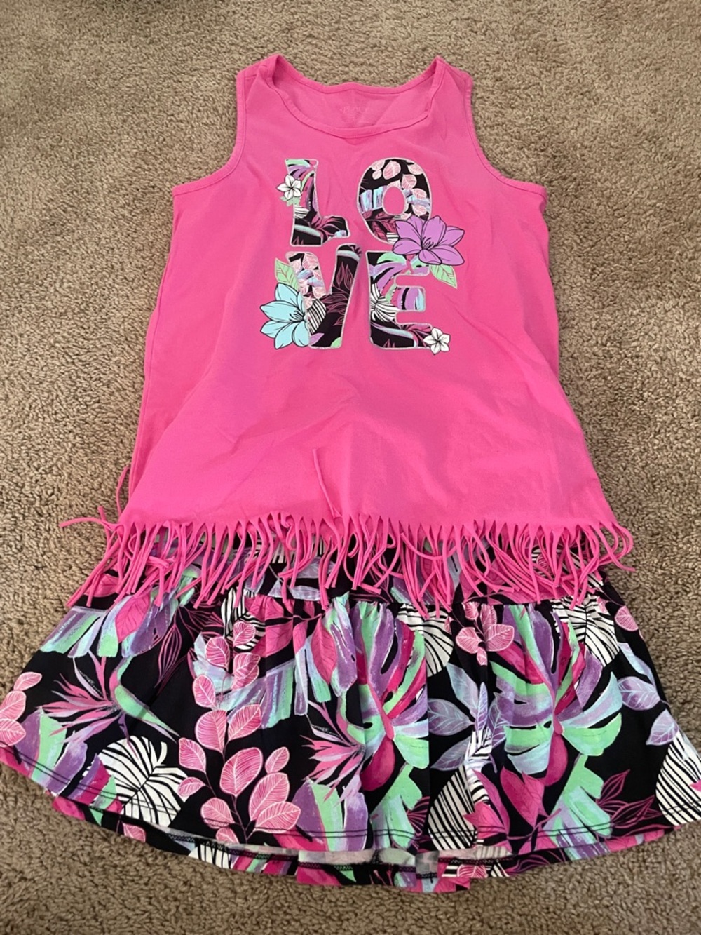 The Children's Place Pink Fringe Tank & Floral Skirt Set